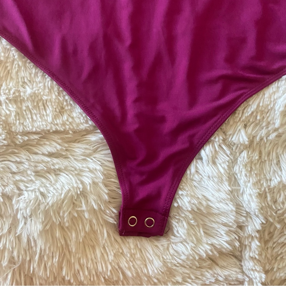 Express Magenta Silky High Neck Thong Sleeveless Women's Bodycon Bodysuit - Picture 7 of 8